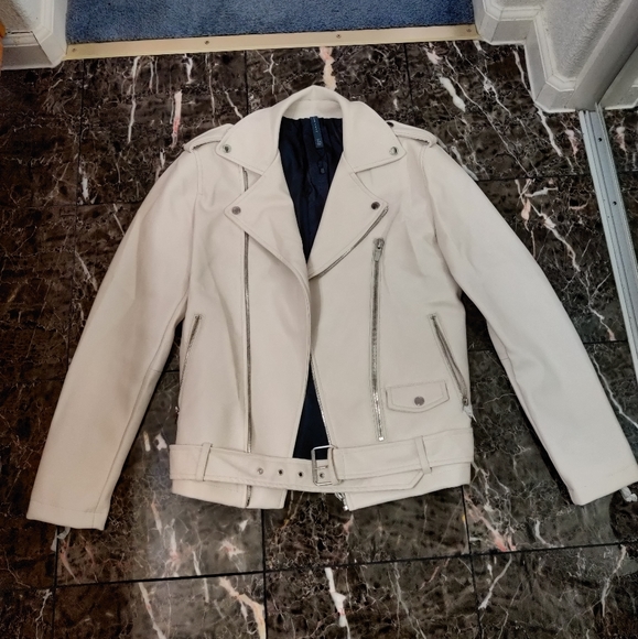 Zara Other - Zara White Biker Moto Faux Leather Jacket